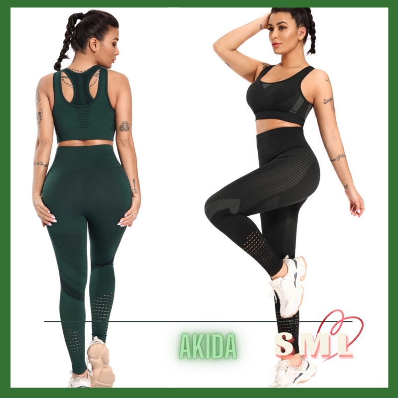 Bộ Tập Gym Yoga Dệt Kim Áo 2 Lớp Có Mút Lót Quần Legging Cạp Cao Nâng Mông Tôn Dáng