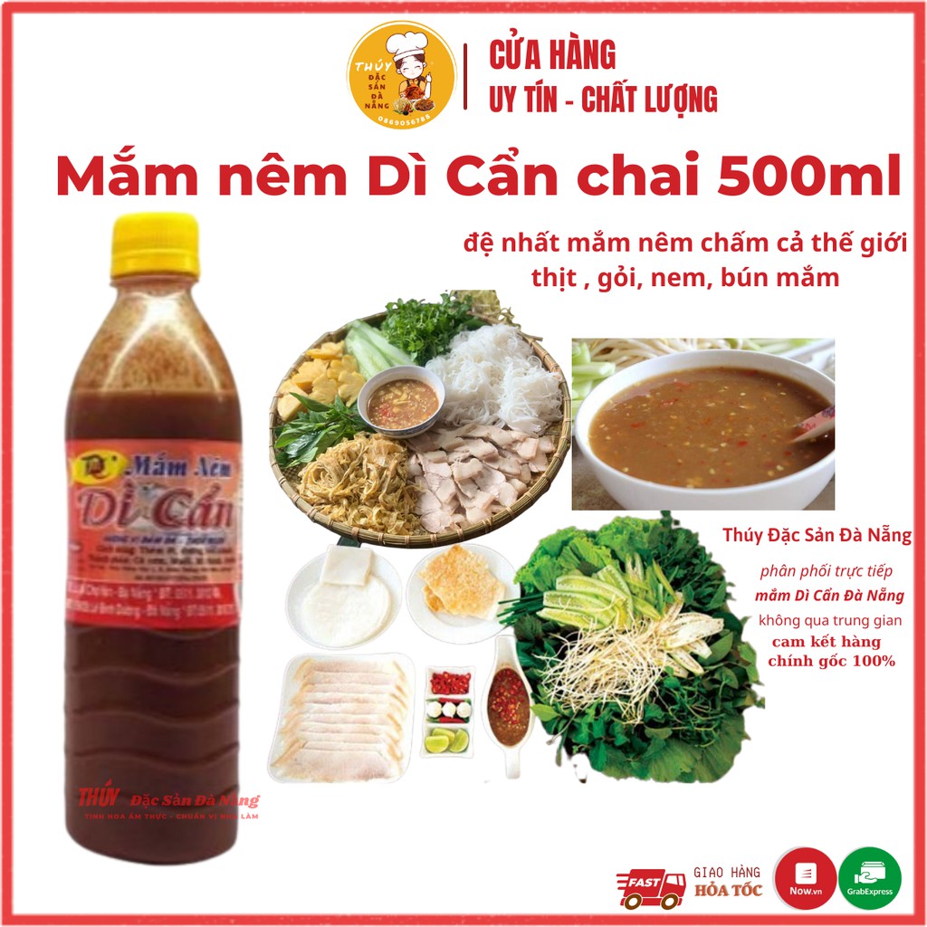 (đệ nhất mắm nêm) MẮM NÊM DÌ CẨN chai 500ml - đặc sản nổi tiếng Đà Nẵng ăn là nghiền