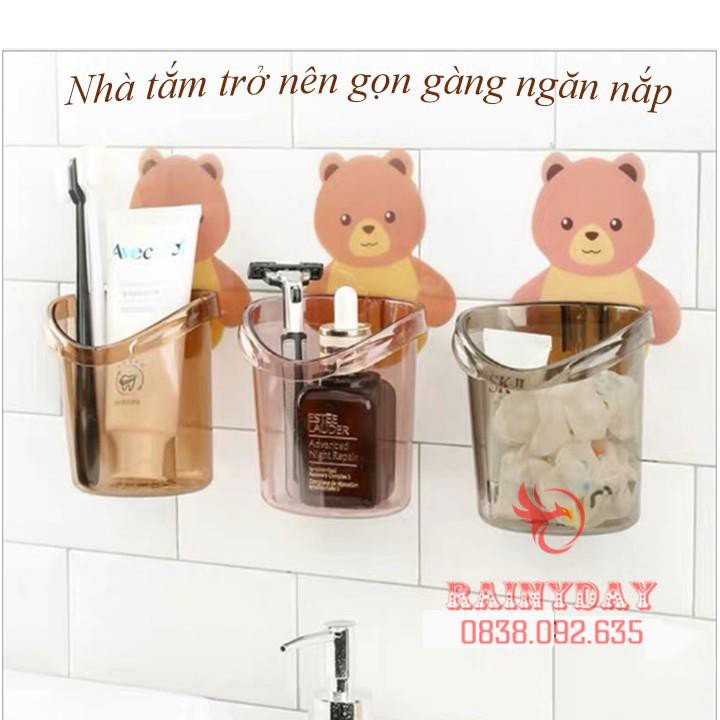 Kệ giá cốc để đựng bàn chải và kem đánh răng treo đồ dán gắn tường cute dễ thương hình gấu