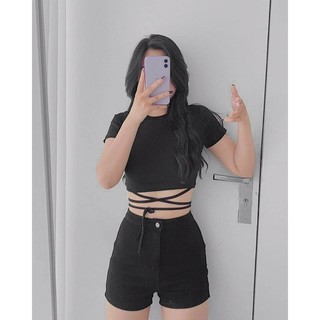 Áo Croptop Đan Dây Buộc Eo Dáng Ôm Sexy