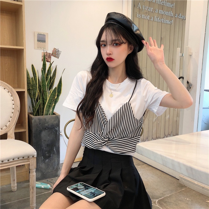 Áo Thun Tay Ngắn Họa Tiết Sọc Thời Trang Dành Cho Nữ