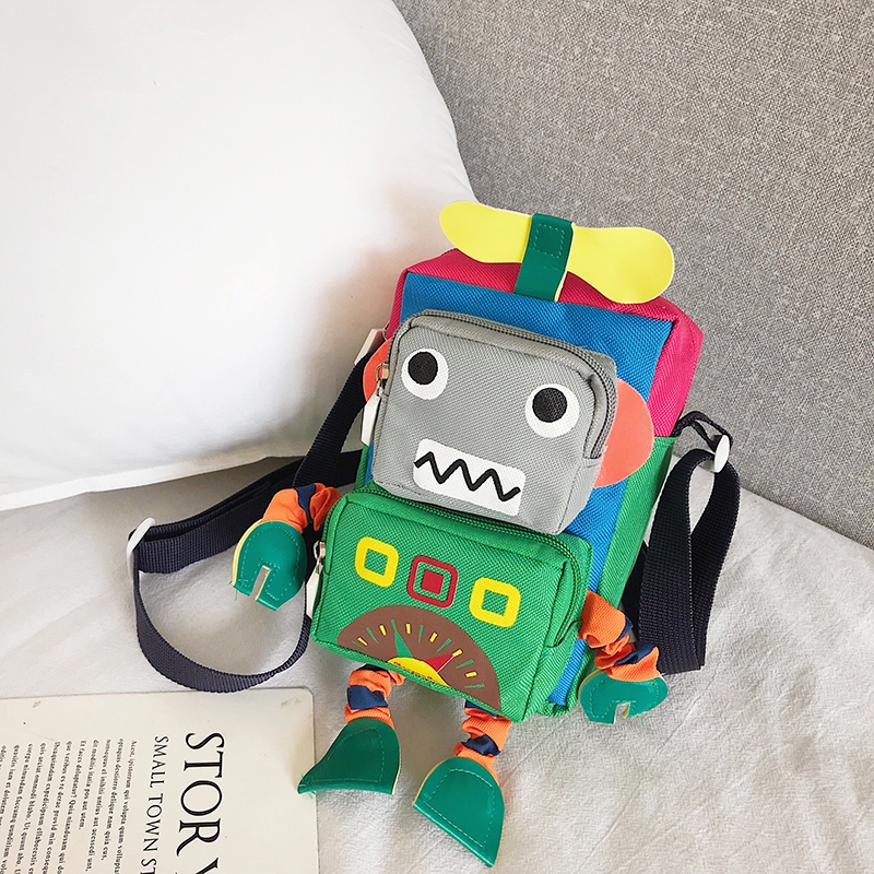 Túi Đeo Chéo Canvas Hình Robot Hoạt Hình Cá Tính Cho Nữ