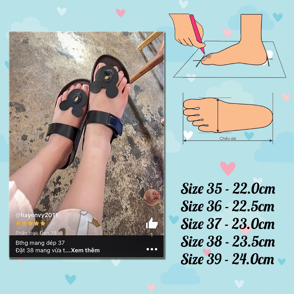 Dép xỏ ngón nữ đế trấu hình chuột Mickey - 2 màu Trắng Đen