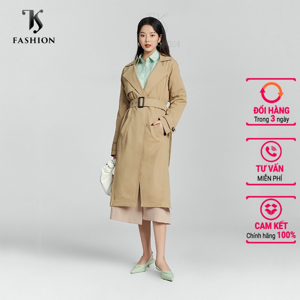 Áo khoác nữ chùng, chất kaki Hàn Quốc, vạt đổ, đai eo, dáng suông dài, KK K146 hàng thiết kế cao cấp TK Fashion
