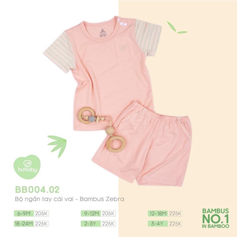 Bộ ngắn tay cài vai sợi tre Bambus Bu, Bubaby cho bé từ 6 tháng đến 4 tuổi