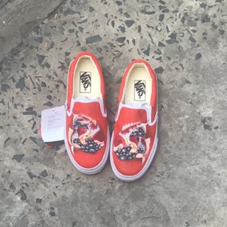 [Ảnh thật] Giày lười van slip on vẽ tay hình cá