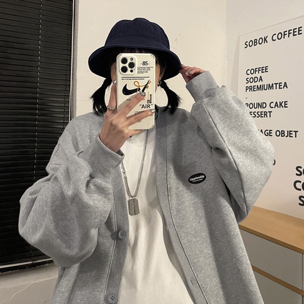 Áo khoác cardigan tay dài cổ chữ V dáng rộng vải mỏng phong cách Hàn Quốc dành cho bạn nữ