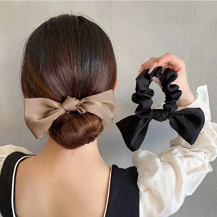 Dây Buộc Tóc Vải Satin Kiểu Pháp Cổ Điển Màu Sắc Đơn Giản Thời Trang Cho Nữ