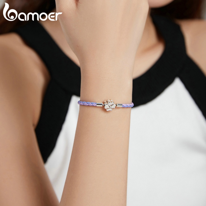 Vòng Đeo Tay Bamoer SCB214-17 Bằng Bạc 925 Màu Tím Với Mặt Vòng Có Thể Điều Chỉnh Trang Sức Thời Trang Cho Nữ