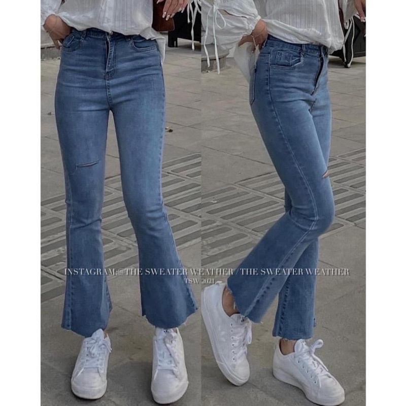 quần jean ống loe rách 1 bên( ảnh thật lant.clothing) | BigBuy360 - bigbuy360.vn