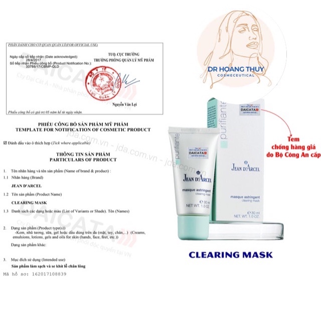 ✅ Mặt Nạ Jean D'Arcel Clearing Mask Giảm Mụn Cho Da Dầu