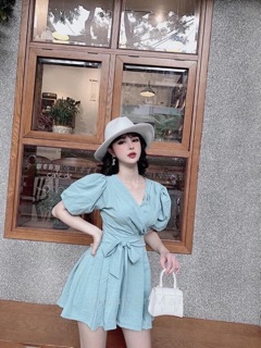 JUM CỔ V TAY BỒNG NƠ EO