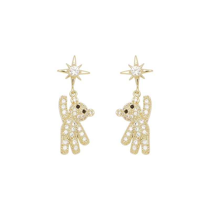 Bông Tai Hình Ngôi Sao / Gấu Đính Đá Lấp Lánh Kiểu Hàn Quốc Dễ Thương Cho Nữ