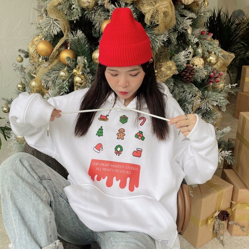 Áo nỉ có nón nam nữ noel hoodie chất liệu nỉ thương hiệu MAICUS phối màu trắng | BigBuy360 - bigbuy360.vn