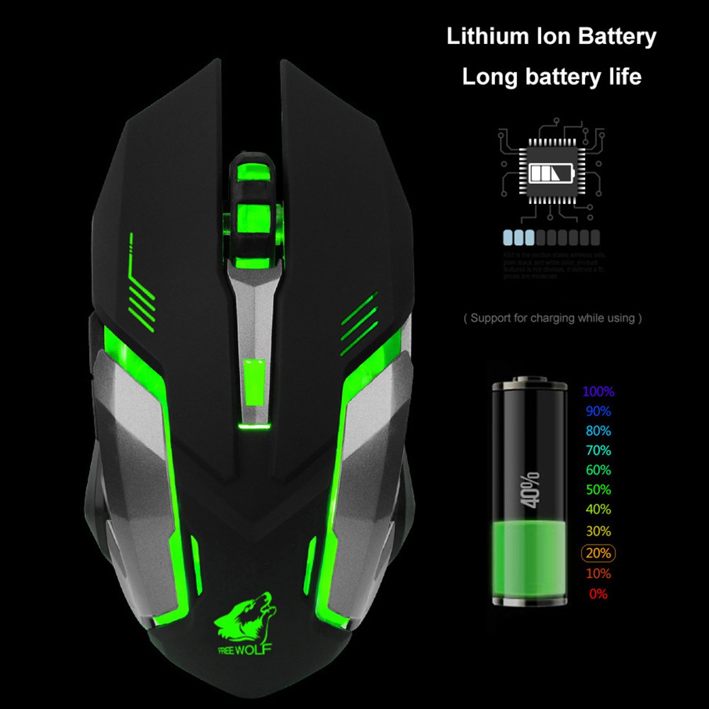 Chuột Quang Gaming Hel + X7 Không Dây Có Đèn Led 7 Màu, Có Thể Sạc Lại Được