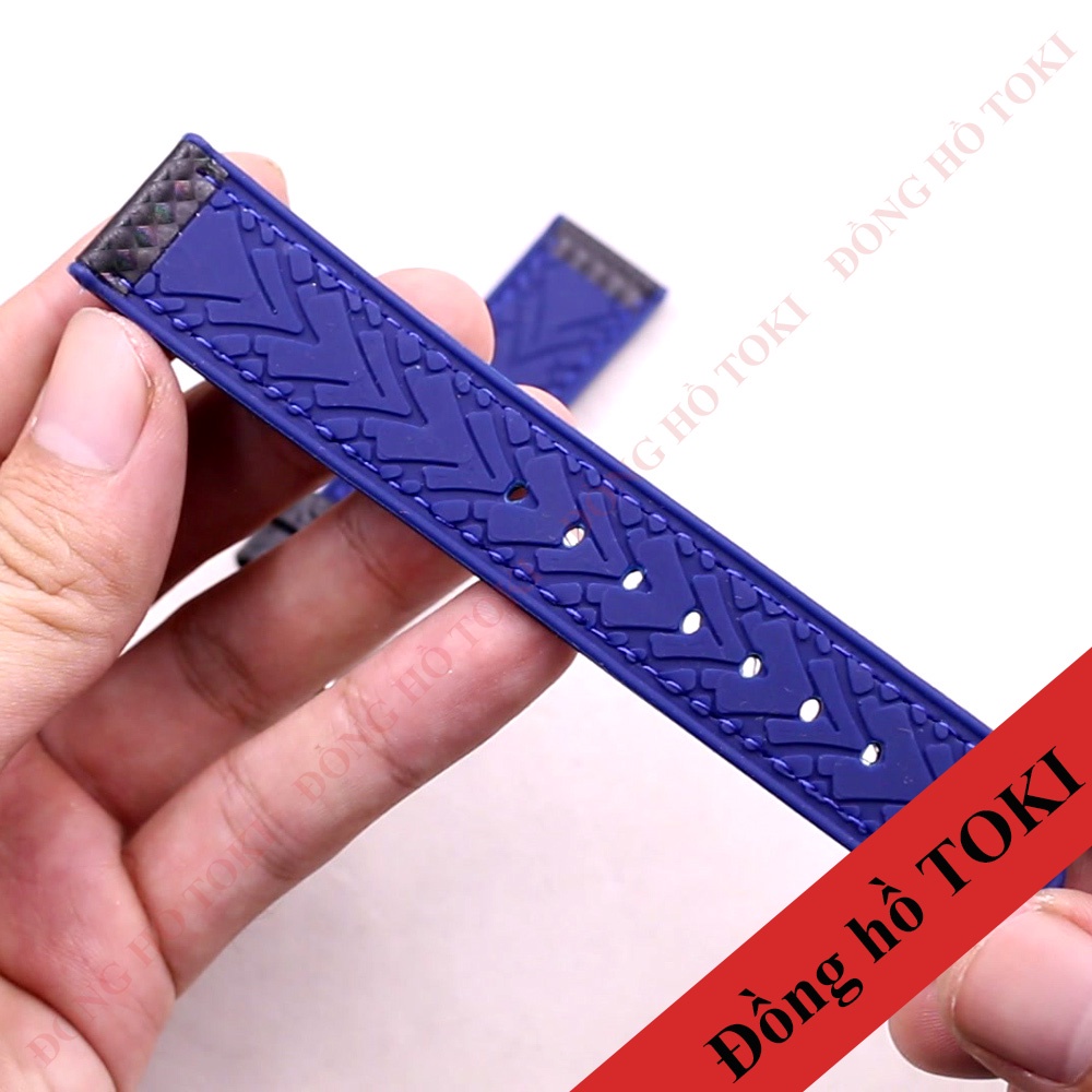 Dây đồng hồ đeo tay silicone cao cấp mặt vải sợi carbon mặt dưới xanh navy