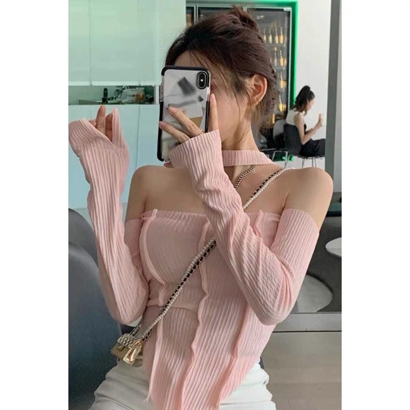 áo xốp dáng yếm trễ vai rơi tay mix dây cổ joker (155#)