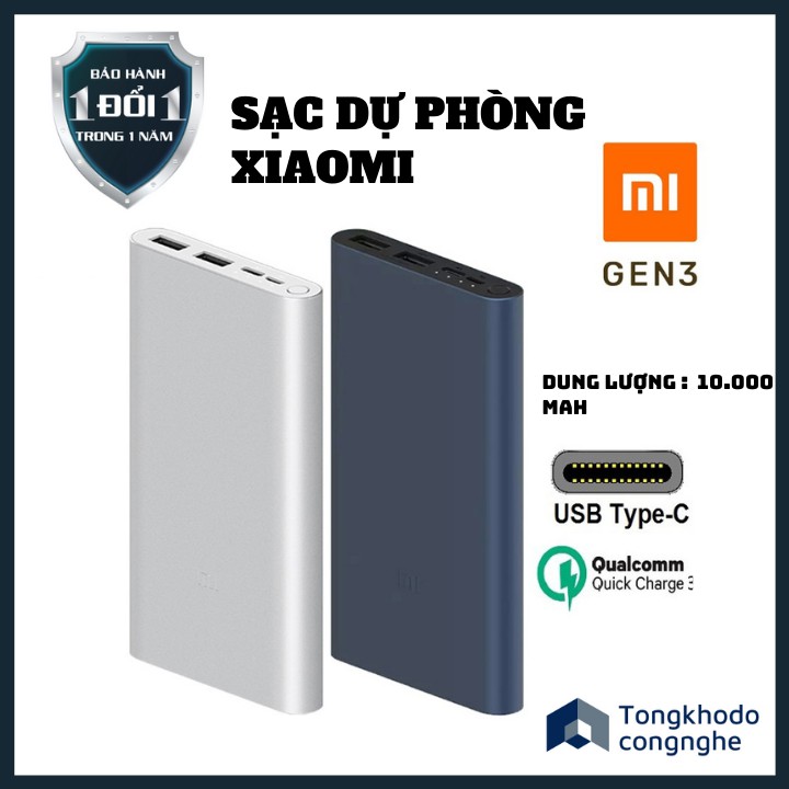 [Mã 154ELSALE2 giảm 7% đơn 300K] Sạc Dự Phòng Xiaomi Gen 3 10000mAh Hỗ Trợ Sạc Nhanh USB Type C ( Bảo hành 3 tháng)