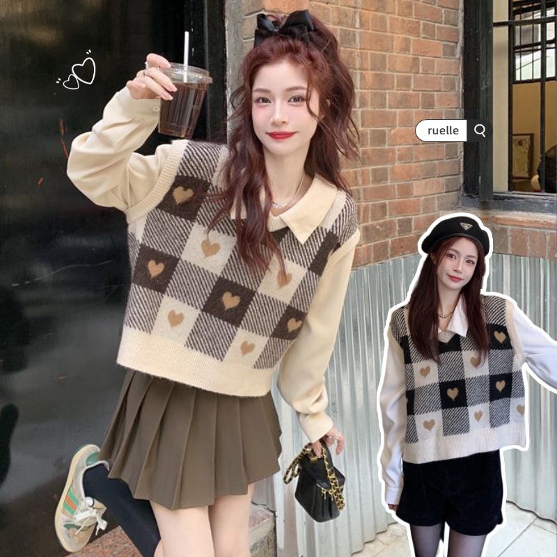 Set Áo Len Không Tay Và Áo Sơ Mi Thời Trang Trẻ Trung Cho Nữ