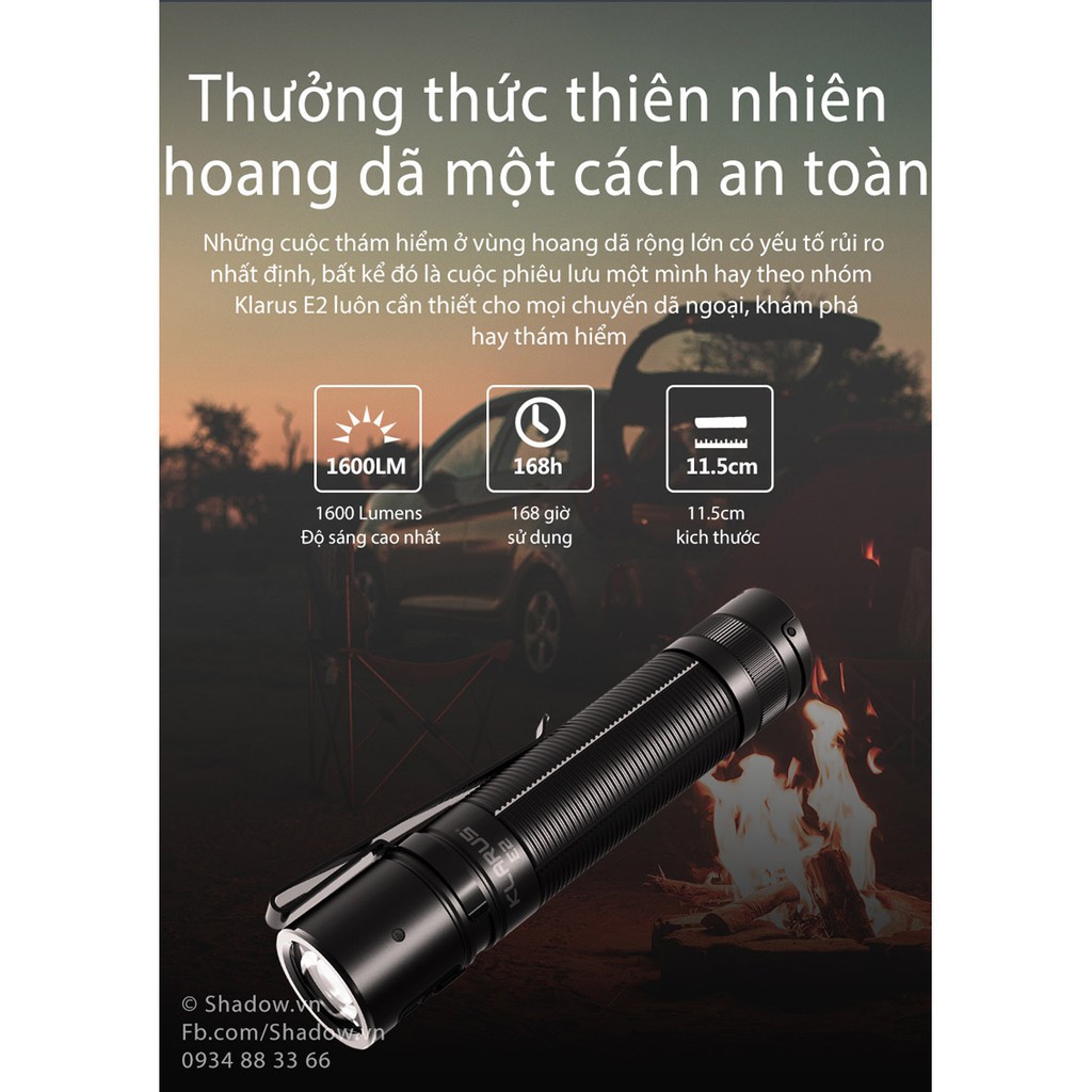 Đèn pin và đèn sạc KLARUS E2 mini LED CREE XHP35 HI độ sáng 1600 lumen xa 190m sạc USB pin sạc 18650 Đèn &amp; Đèn Pin
