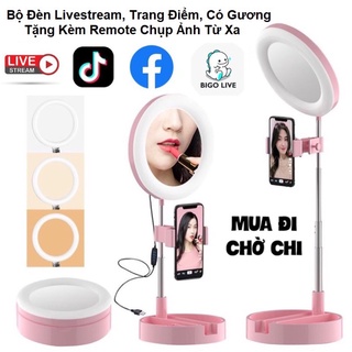 Đèn livestream gấp gọn, đèn led, đèn chỉnh 3 màu,có gương trang điểm. livestream, tiktok, bigo, fb