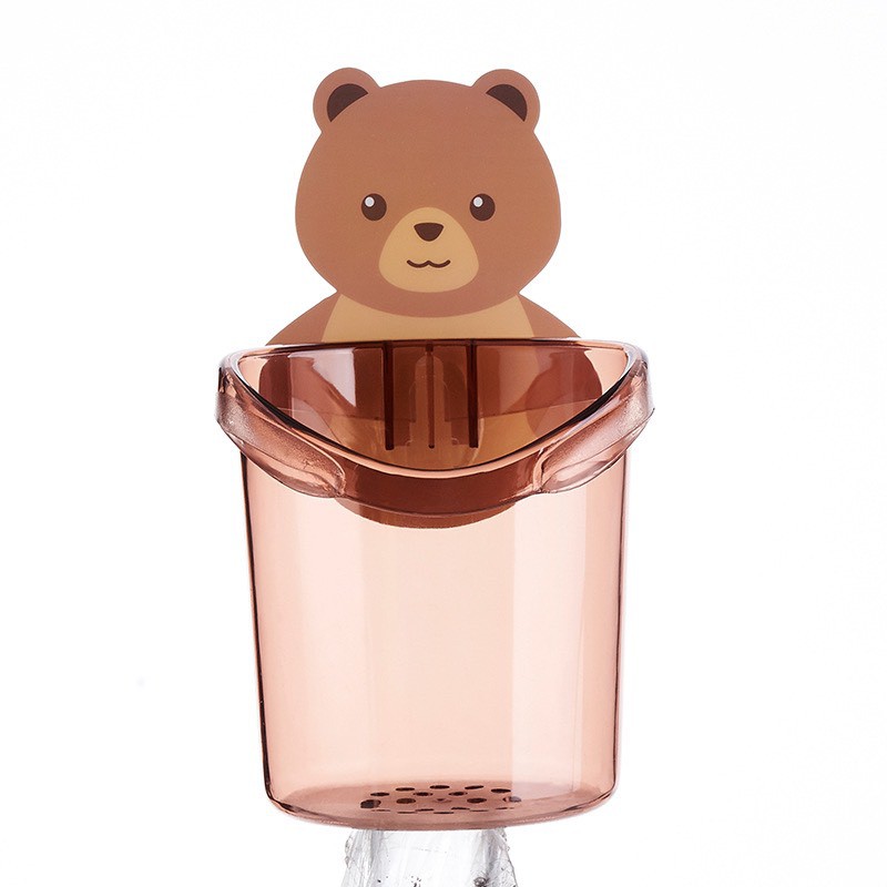 Cốc gấu nâu đựng bàn chải dán tường trong nhà tắm 2 màu 9.5cm*17cm