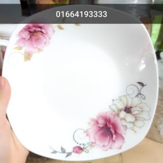 Đĩa sứ vuông hoa hồng 1 chiếc