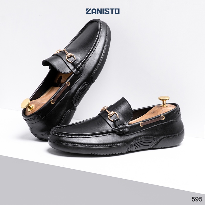 Giày Lười Công Sở Nam Cao Cấp Zanisto CS595 Bằng Da Bò Thật Đế Cao Su Nguyên Khối Màu Đen Trẻ Trung