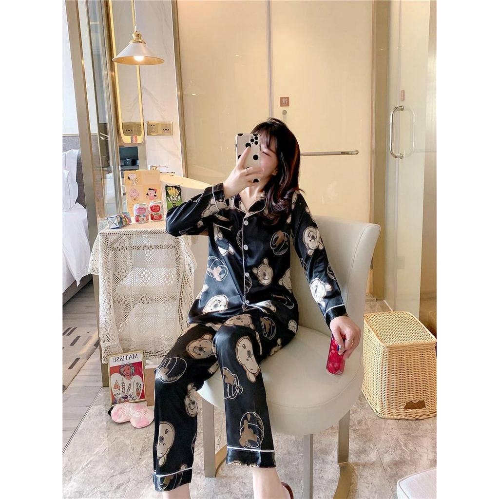 Bộ Đồ Ngủ Tay Dài In Hình Gấu Pooh Dễ Thương Cho Nữ
