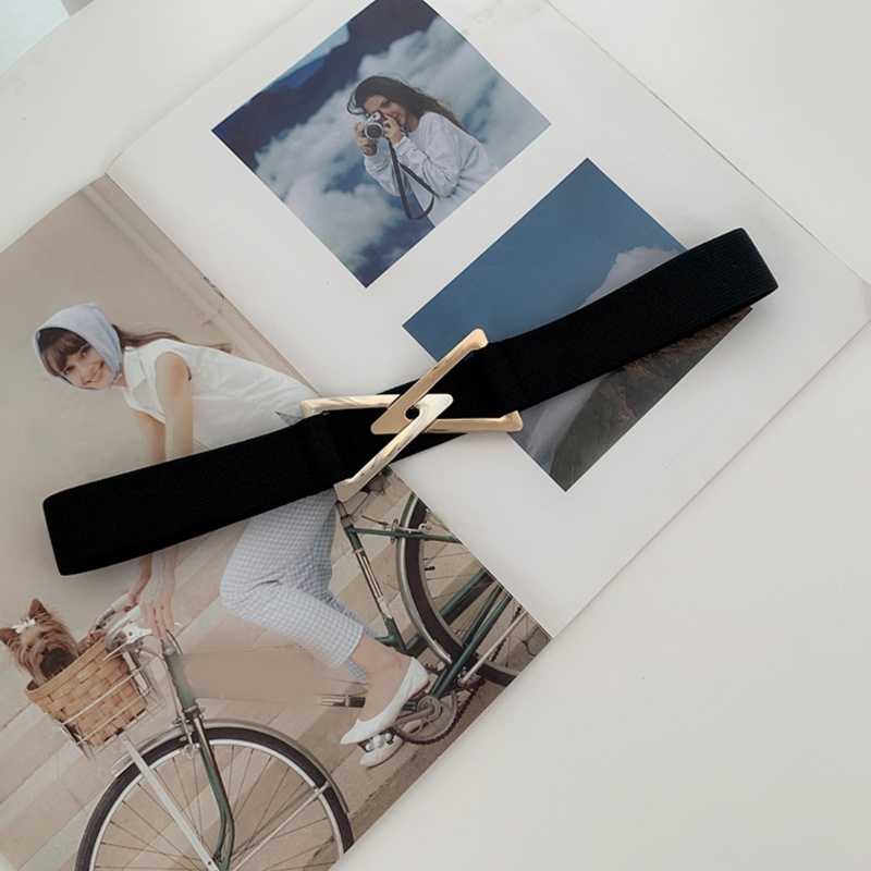 Dây thắt lưng co giãn có khóa cài tam giác phối đầm áo khoác thời trang dành cho nữ