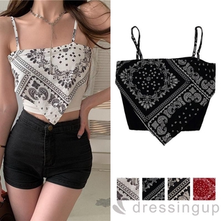  Áo croptop nữ 2 dây lai cách điệu in họa tiết Paisley gợi cảm