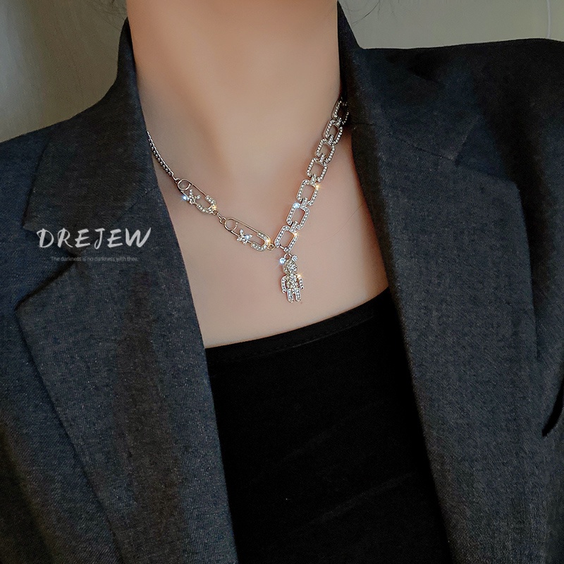 DREJEW Dây Chuyền Nữ Mặt Hình Gấu Dễ Thương Đính Kim Cương Giả Phong Cách Hàn Quốc Độc Đáo