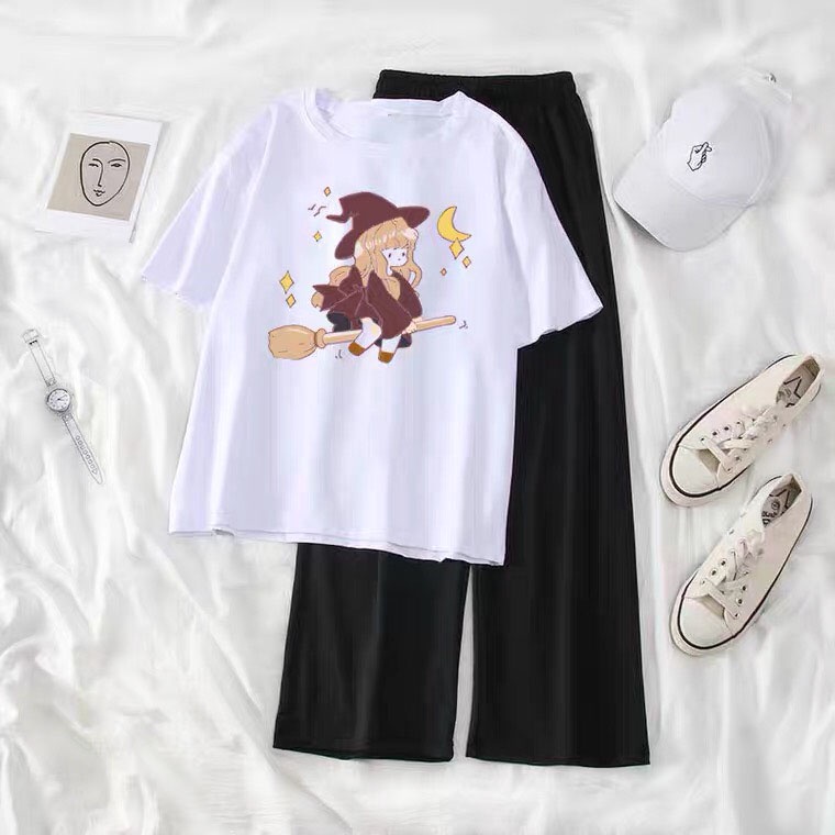 Sét áo Phông Họa tiết 3D đẹp + quần suông ống rộng, Áo thun from rộng, Chất đẹp không xù, Sét bộ mặ