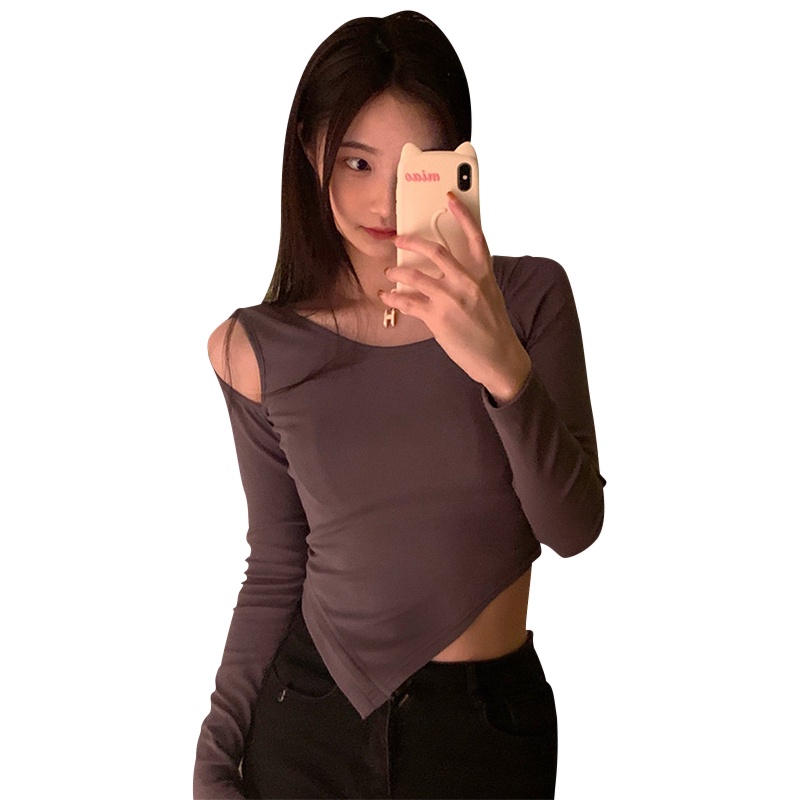 SUXI Áo Thun Tay Dài Màu Sắc Đơn Giản Dễ Phối Đồ Cho Nữ