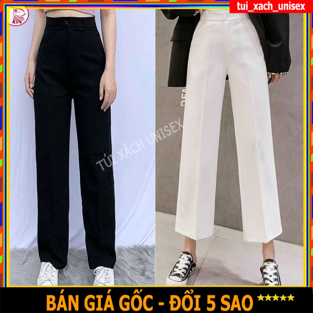 Quần tây nữ lưng cao khuy cài màu Đen dáng quần baggy nữ đi học công sở vải tuyết mưa dày dặn