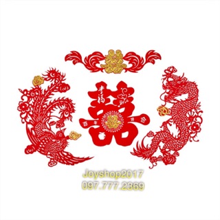 Set Giấy dán tường Long Phụng Song Hỷ - có kim tuyến
