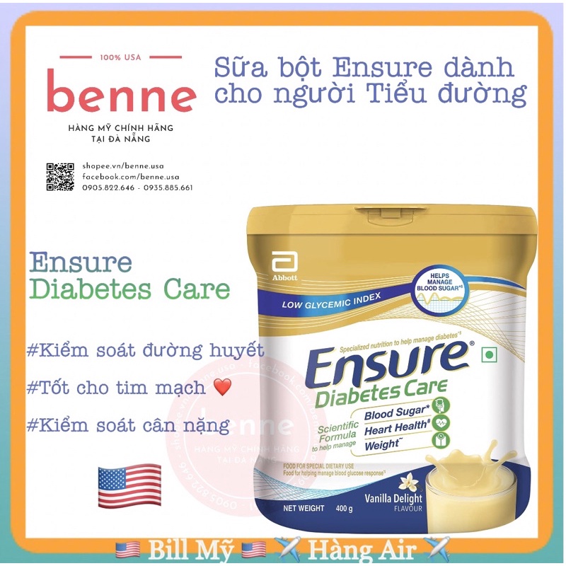 [Bill Mỹ] Sữa Ensure Diabetes Care dành cho người bị tiểu đường