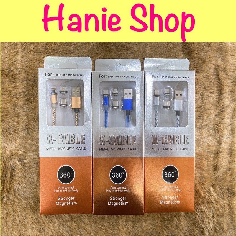 Cáp sạc từ hít nam châm 3 đầu Android và iPhone, Type C 360 độ dây dù