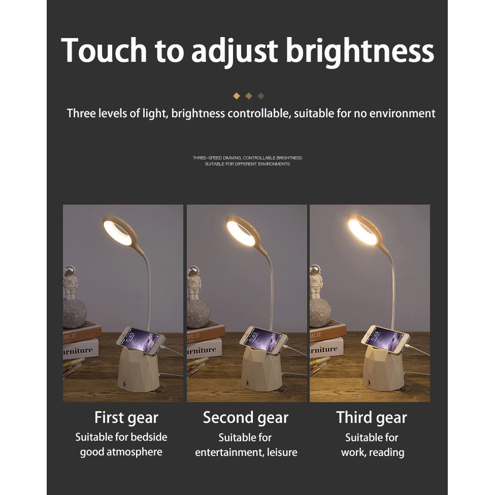 Đèn Led Để Bàn 3 Bóng Bảo Vệ Mắt Đa Năng Có Thể Sạc Lại Kèm Giá Đỡ