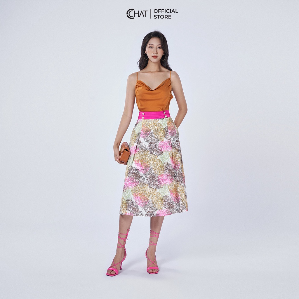 Chân Váy 𝐂𝐂𝐇𝐀𝐓 Họa Tiết Cạp Xếp Ly Cúc Trang Trí Phong Cách Trẻ Trung Thanh Lịch 12CDL8001XT