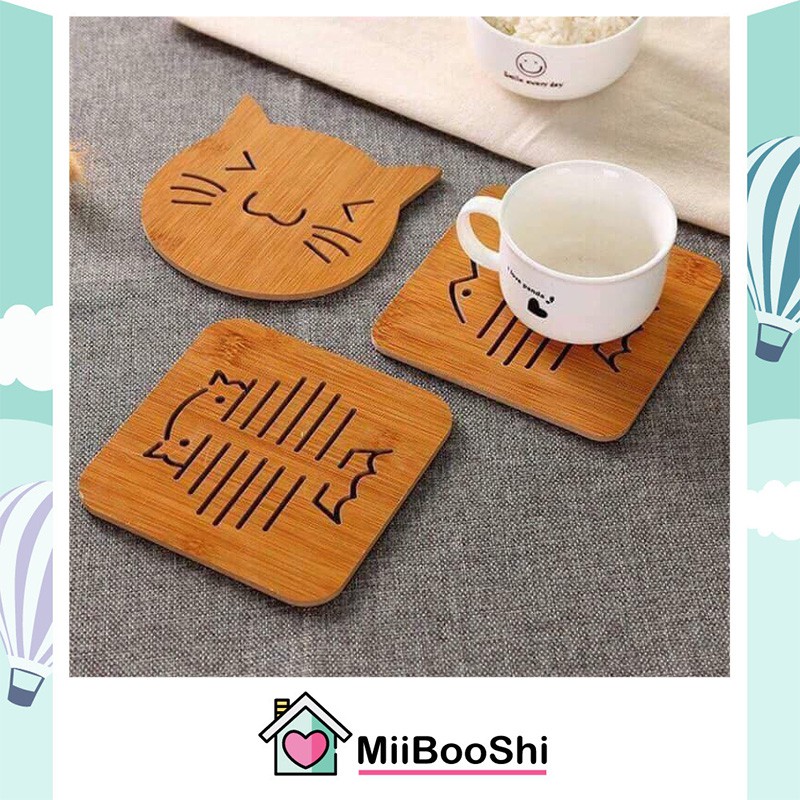 Miếng lót nồi bằng gỗ cách nhiệt chịu nhiệt tốt khay để cốc uống nước sang trọng tiện dụng MiibooShi ts552045