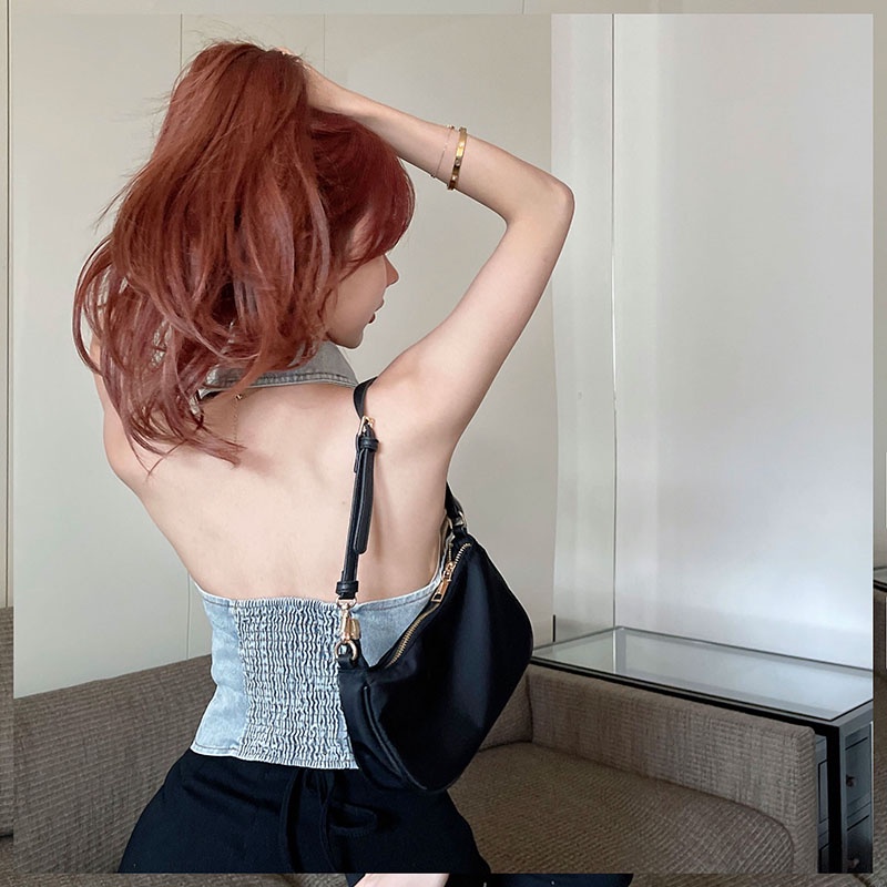 Áo Croptop Sát Nách Chất Liệu Denim Thời Trang Cho Nữ