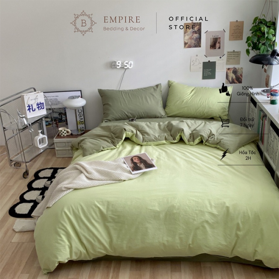 Bộ chăn ga gối nệm set 4 món cotton tici phong cách hàn quốc Empire cao cấp drap giường - Bình Châu Bedding & Decor