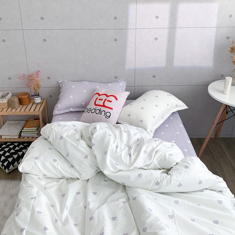 Bộ chăn ga gối Poly Cotton REE Bedding PLC100 trái tim xám tím đủ size giường nệm