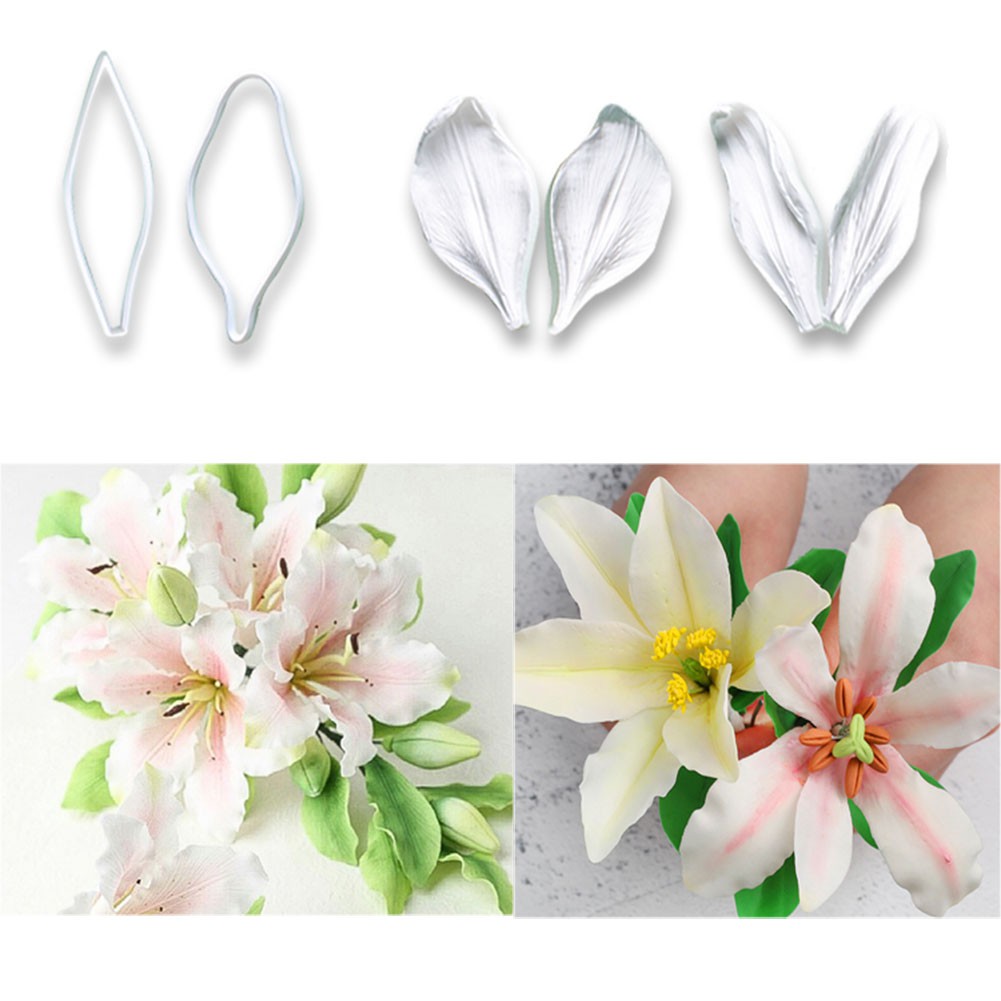 KALAIEN Lily Lilium Brownii Hoa Fondant Khuôn Hoa Cánh Hoa Khuôn Silicon & Bộ Cắt Nhựa Sáng Tạo Trang Trí Bánh Dụng Cụ Ăn Được Thích Hợp Theo Chủ Đề Bánh
