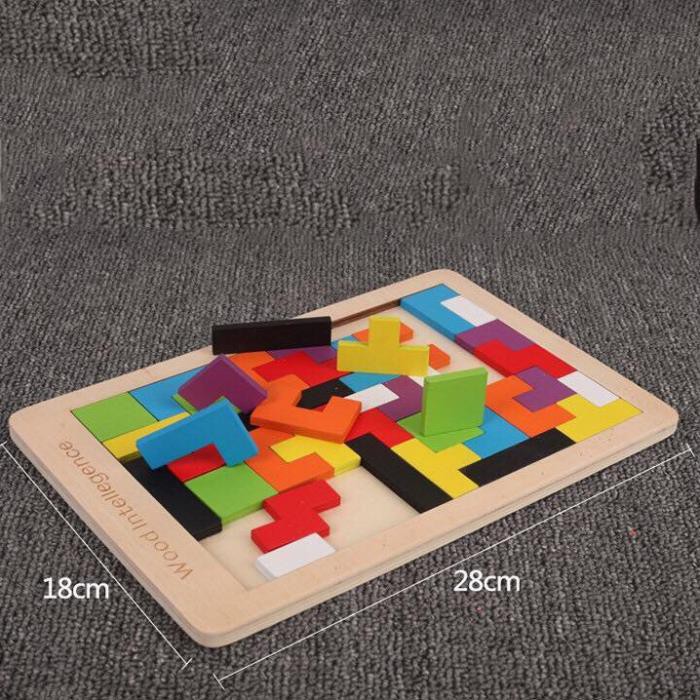 Đồ chơi xếp hình Tangram cho bé bằng gỗ 40 chi tiết. Kích thước: 27x18cm