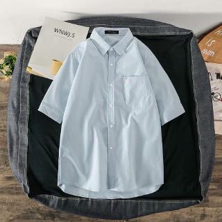 Men's retro simple solid color short-sleeved shirt