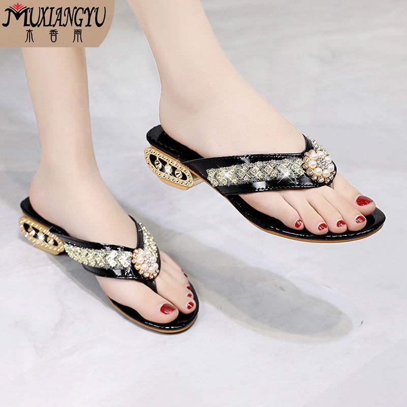 Dép Lê Kẹp Ngón Quai Lưới Đính Đá Chống Trượt Thời Trang Nữ Sang Trọng