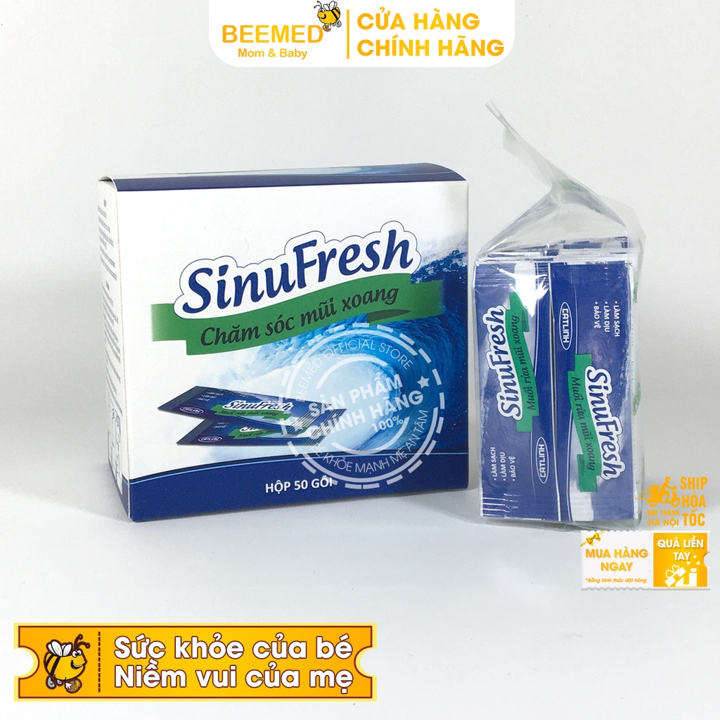 Muối rửa mũi xoang - Sinufresh của Cát Linh - Hộp 50 gói hỗn hợp muối biển nano - vệ sinh mũi, giảm nghẹt mũi