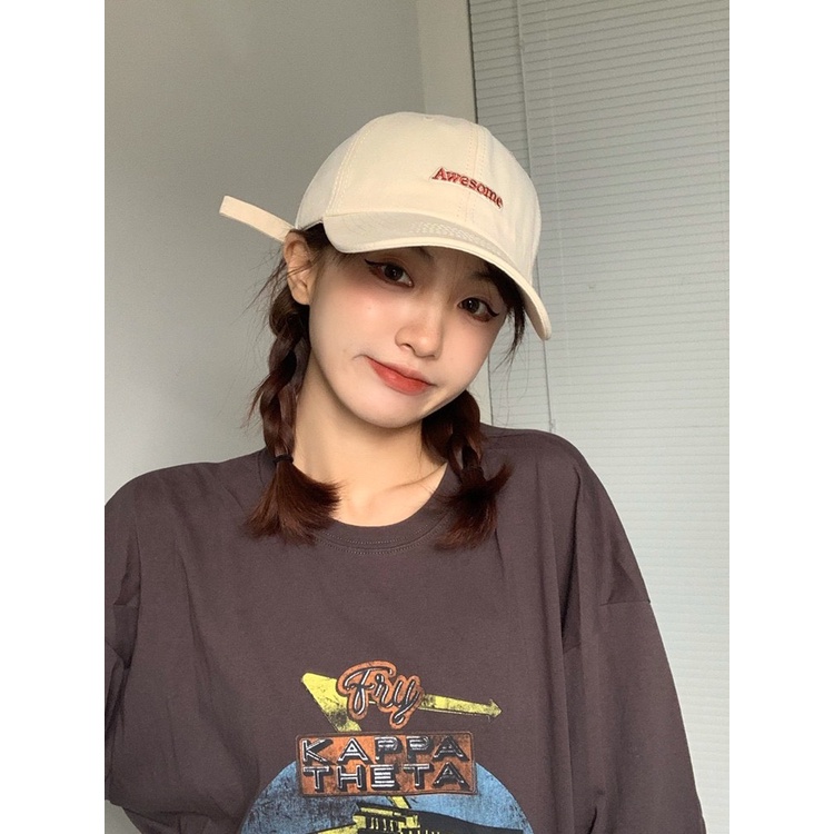 Mũ lưỡi trai nam nữ họa tiết thêu chữ awesome Nón kết phong cách Ulzzang form unisex nam nữ